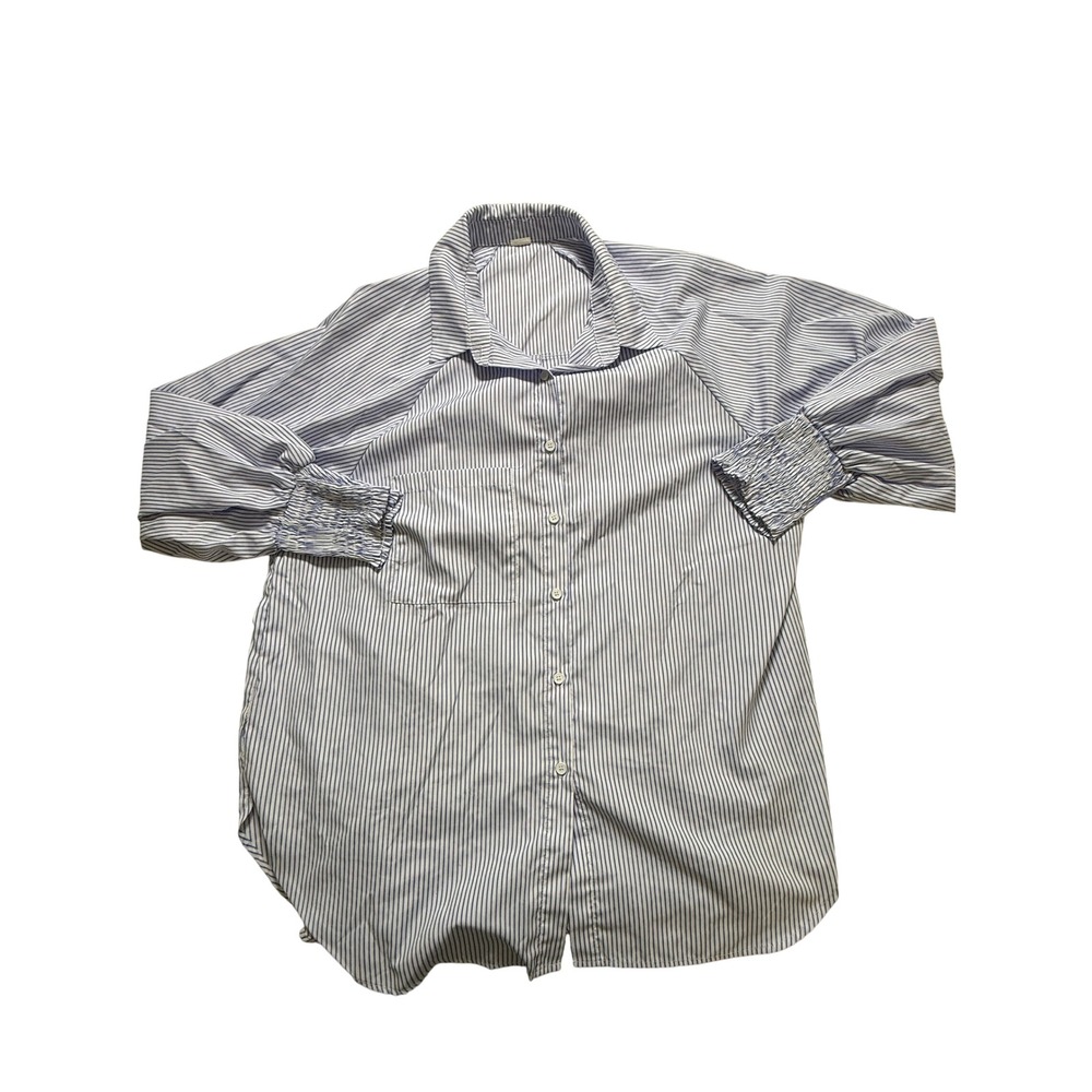 ASVIVID‎ Striped Button Down Shirt Womens XXL Blue White Ruched Cuffs Oversized